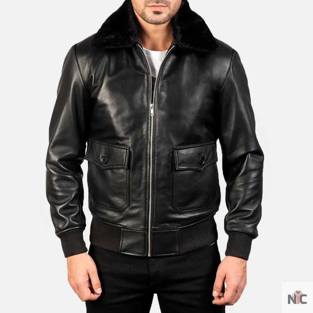 Airin G-1 Black Leather Bomber Jacket Shopotiny