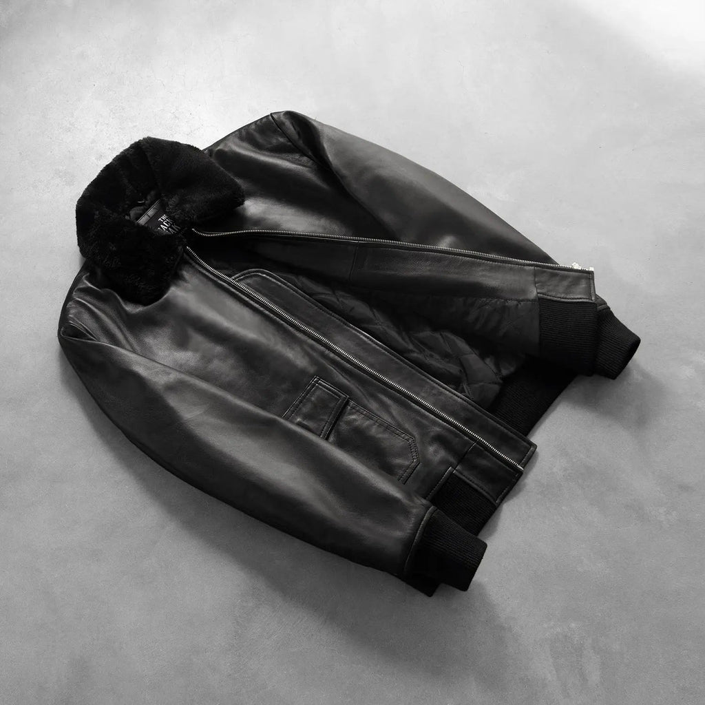 Airin G-1 Black Leather Bomber Jacket Shopotiny