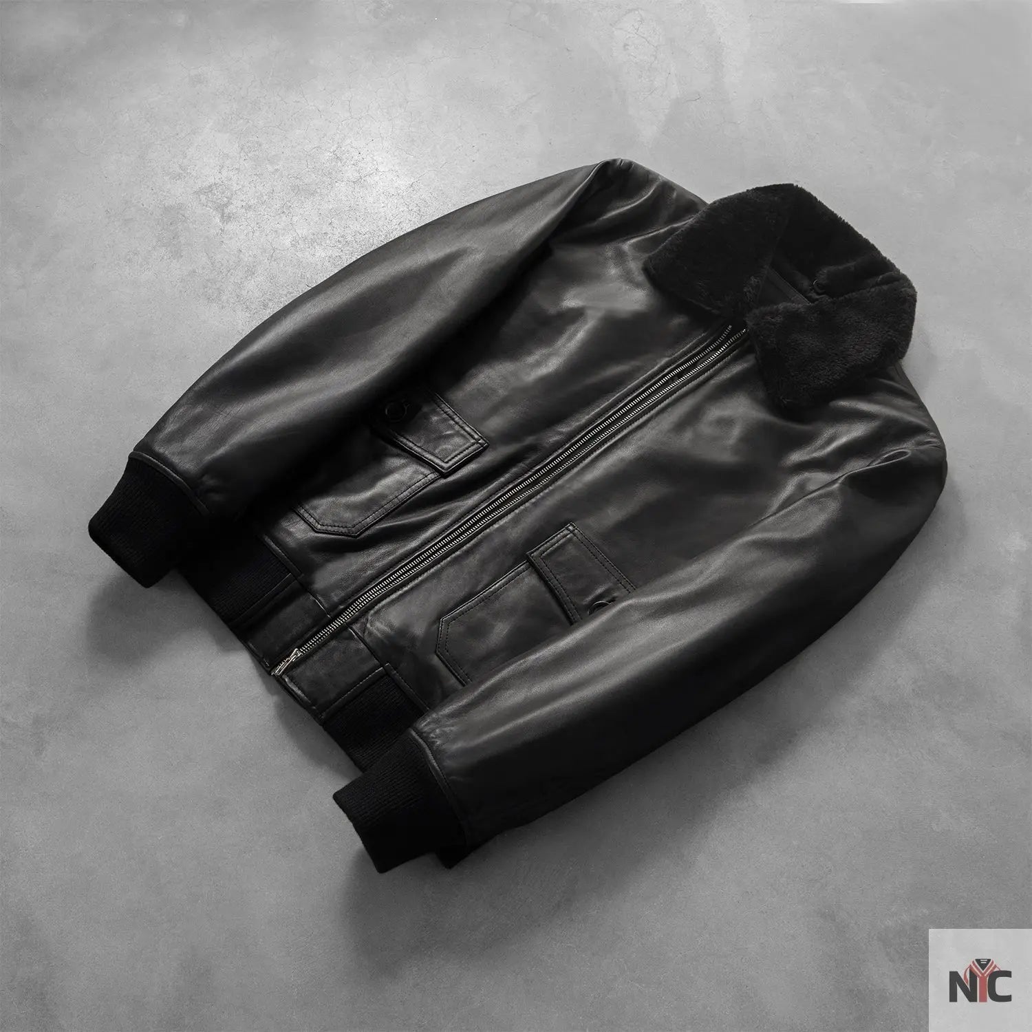 Airin G-1 Black Leather Bomber Jacket Shopotiny