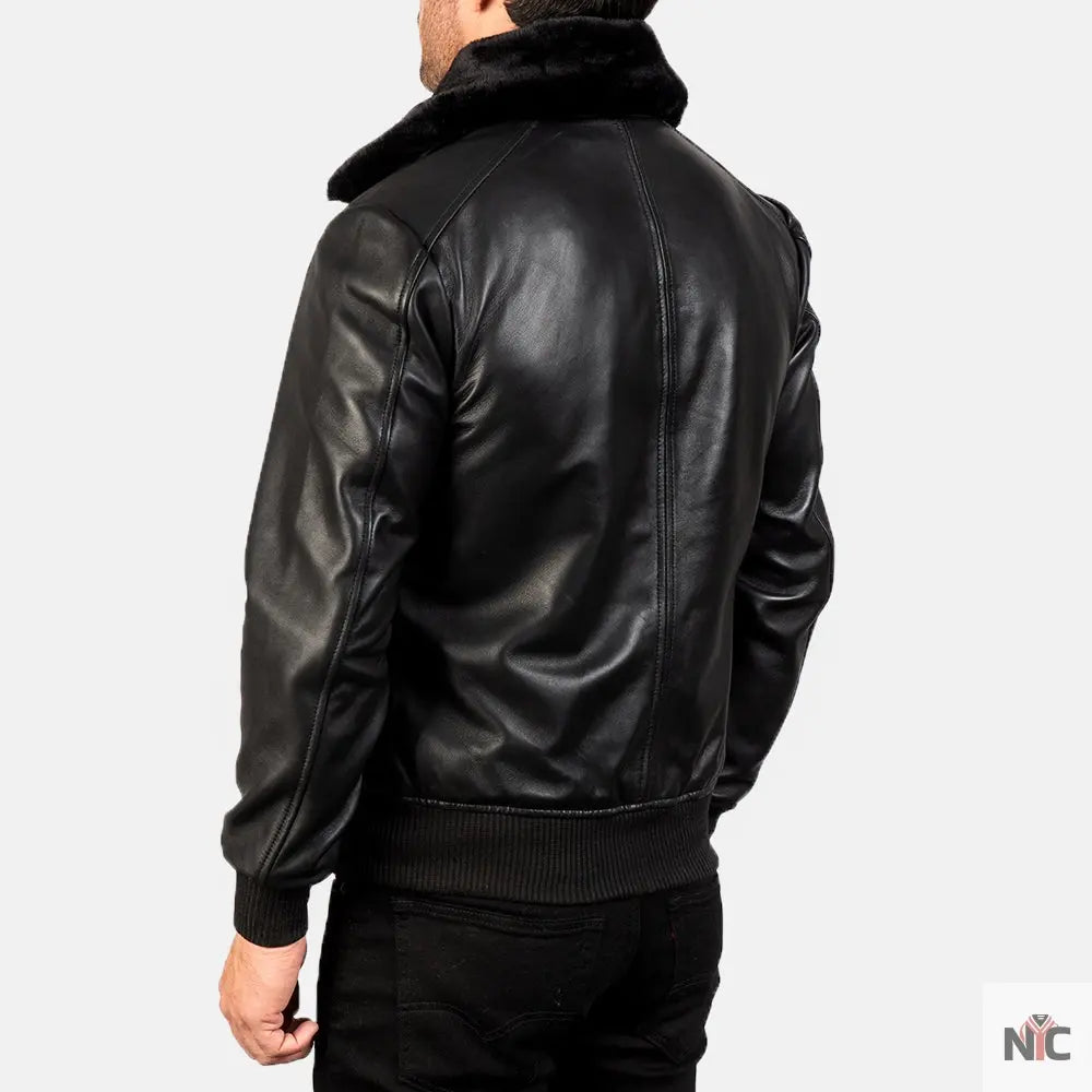Airin G-1 Black Leather Bomber Jacket Shopotiny
