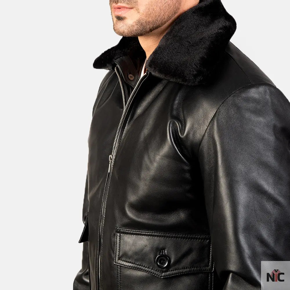 Airin G-1 Black Leather Bomber Jacket Shopotiny