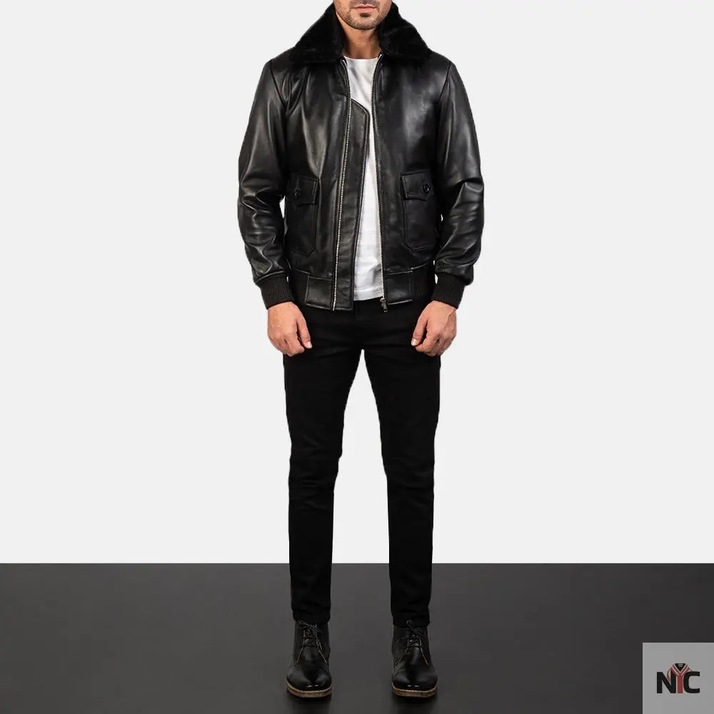 Airin G-1 Black Leather Bomber Jacket Shopotiny