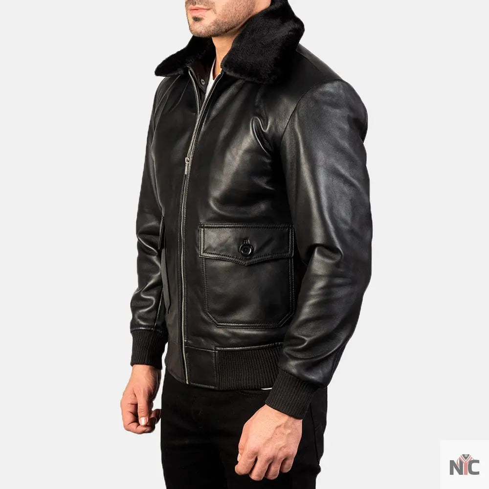 Airin G-1 Black Leather Bomber Jacket Shopotiny