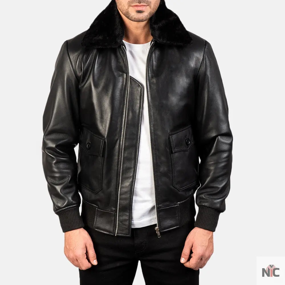 Airin G-1 Black Leather Bomber Jacket Shopotiny