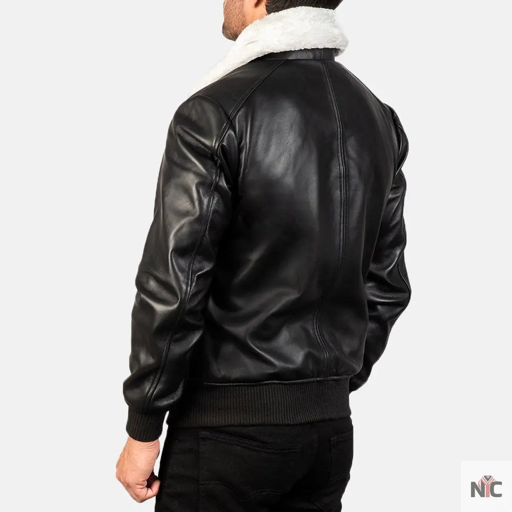 Airin G-1 Black & White Leather Bomber Jacket Shopotiny