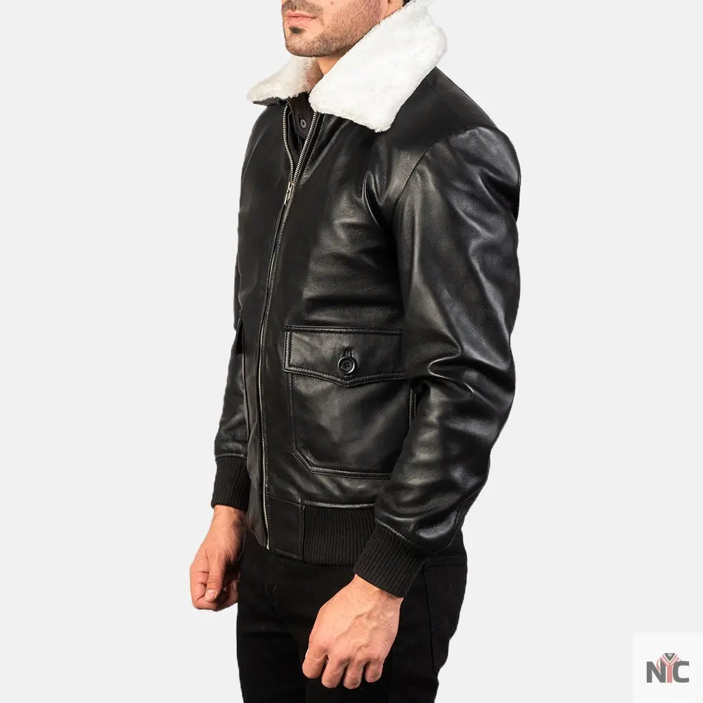 Airin G-1 Black & White Leather Bomber Jacket Shopotiny