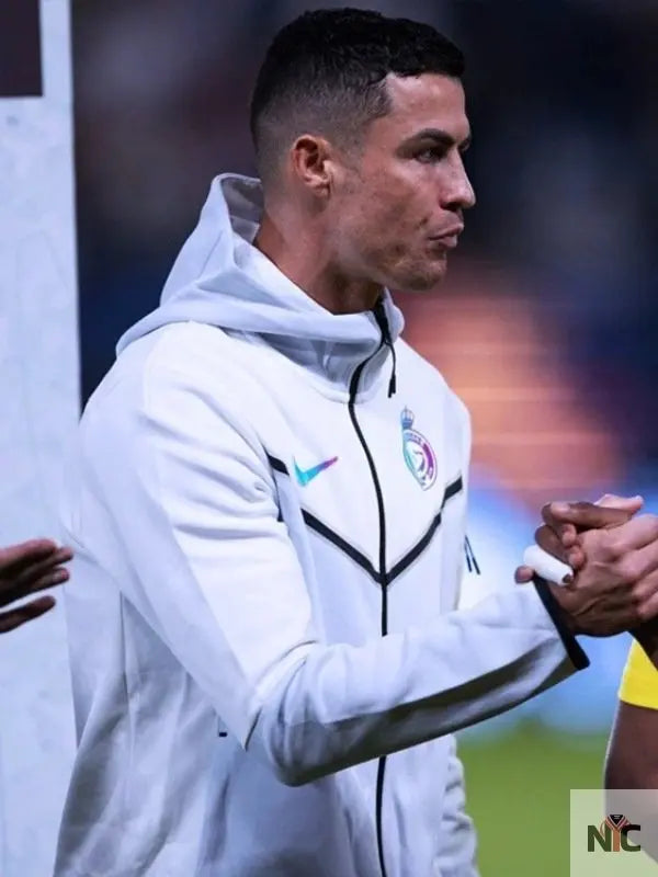 Al Nassr Tech Cristiano Ronaldo White Hooded Jacket Clanton Jacket