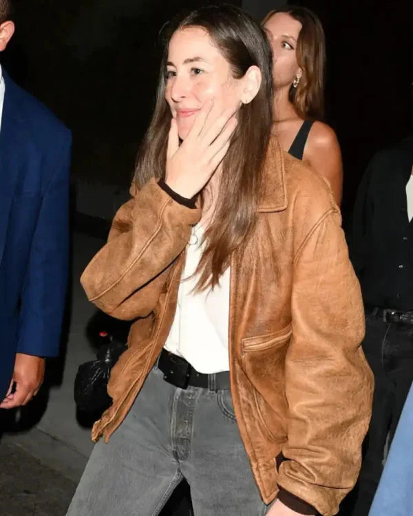 Alana Haim LA 2025 Brown Leather Jacket Clanton Jacket