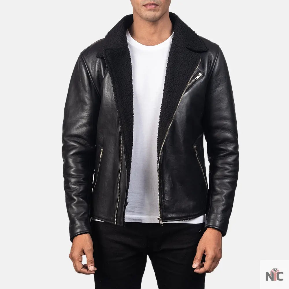 Alberto Shearling Black Leather Jacket Shopotiny