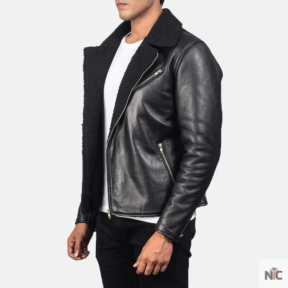 Alberto Shearling Black Leather Jacket Clanton Jacket
