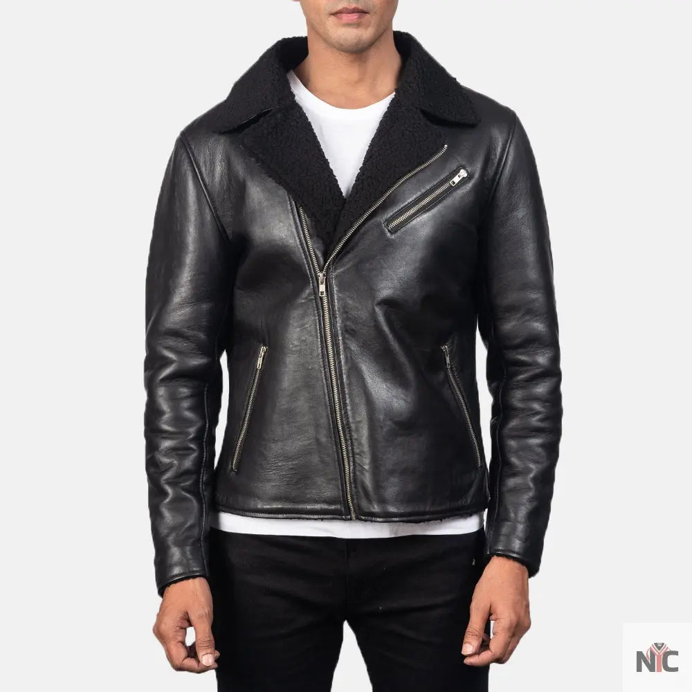 Alberto Shearling Black Leather Jacket Shopotiny