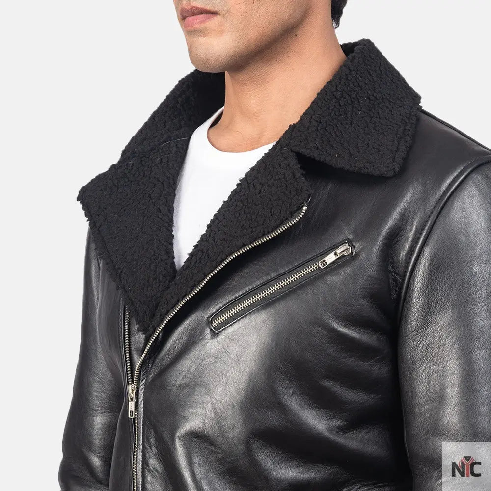 Alberto Shearling Black Leather Jacket Shopotiny