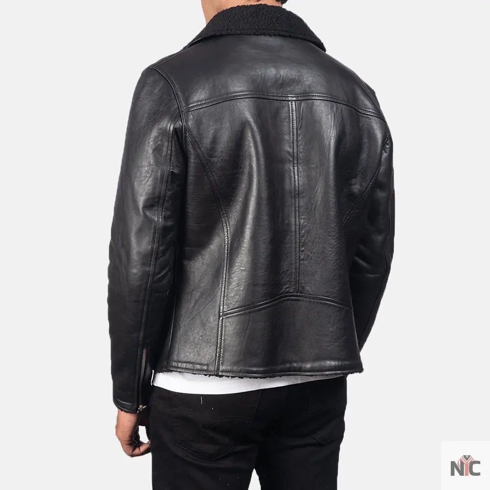 Alberto Shearling Black Leather Jacket Shopotiny