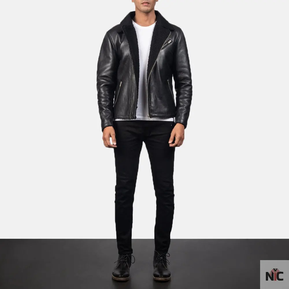 Alberto Shearling Black Leather Jacket Shopotiny
