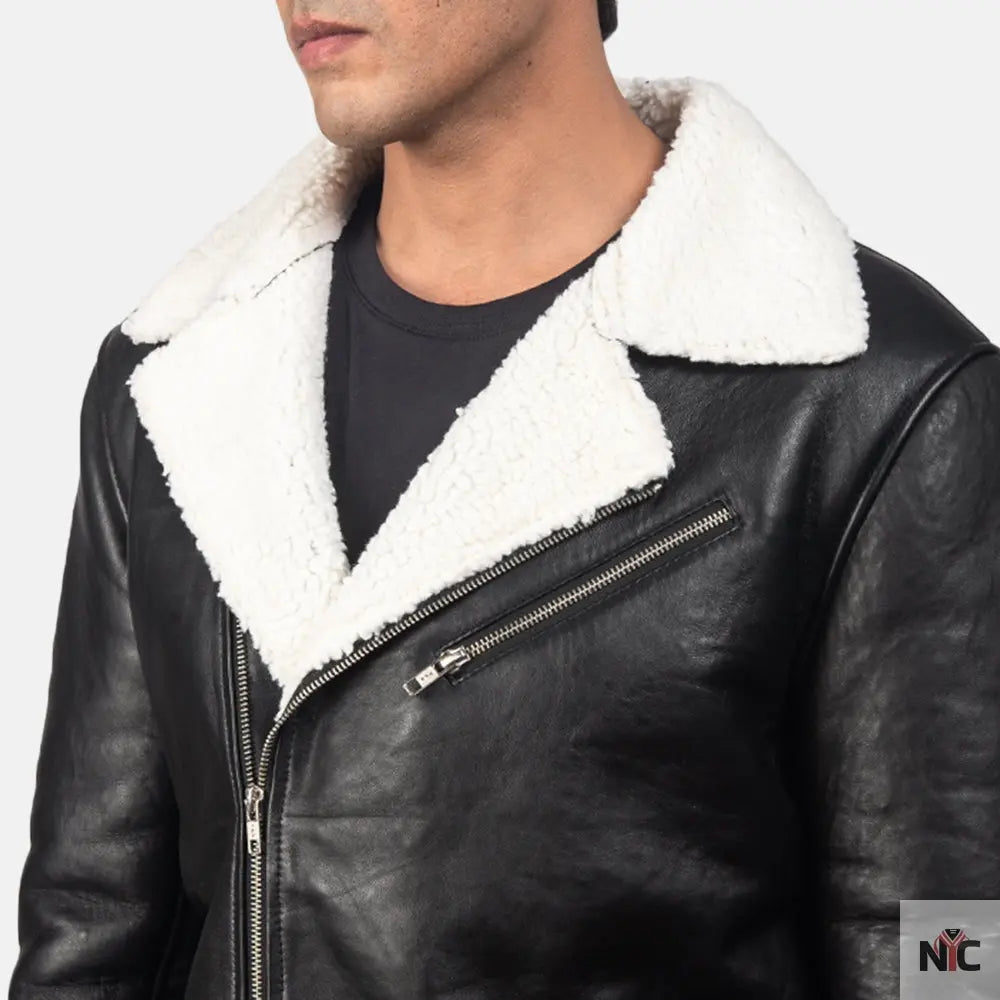 Alberto White Shearling Black Leather Jacket Shopotiny