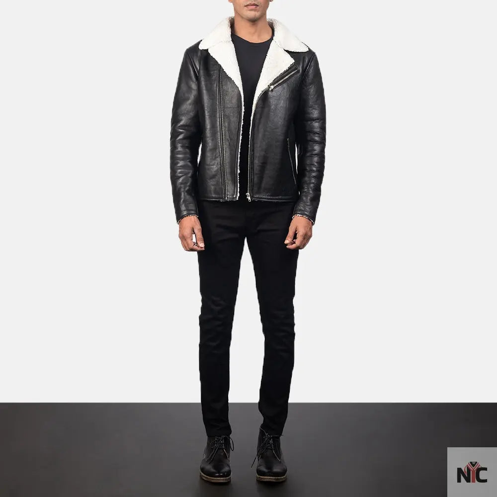 Alberto White Shearling Black Leather Jacket Shopotiny