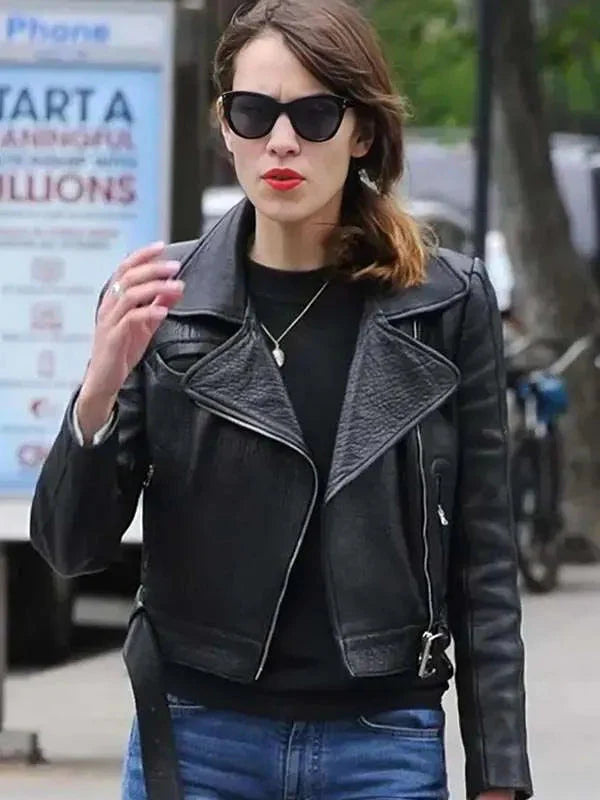Alexa Chung Black Leather Jacket Clanton Jacket