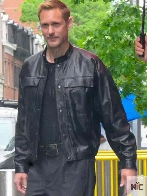 Alexander Skarsgård Murderbot Black Leather Jacket Clanton Jacket
