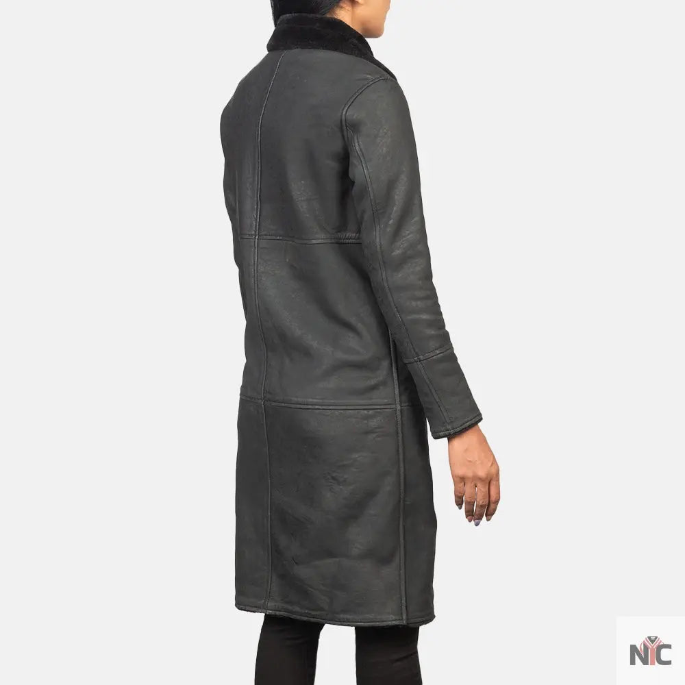 Alina Shearling Black Leather Coat Shopotiny