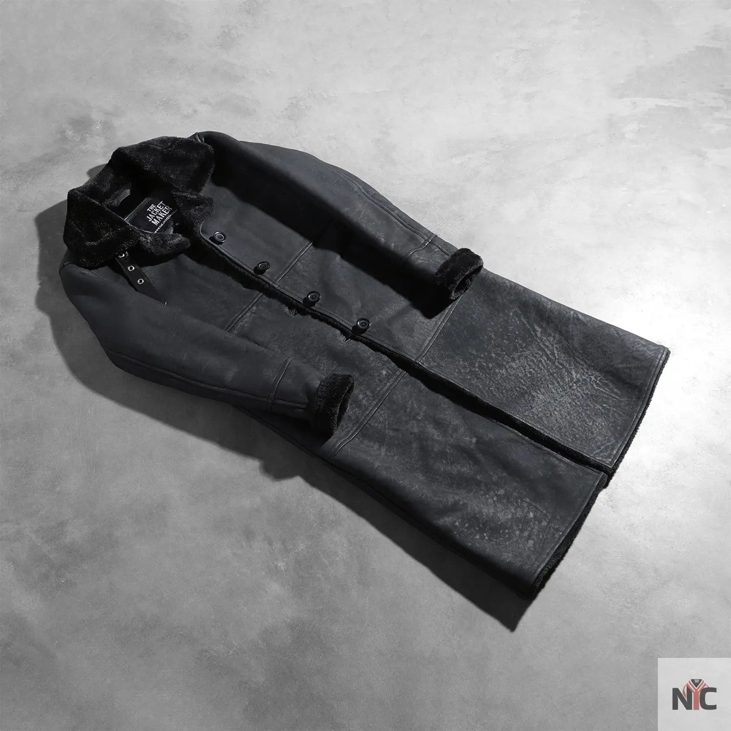 Alina Shearling Black Leather Coat Shopotiny