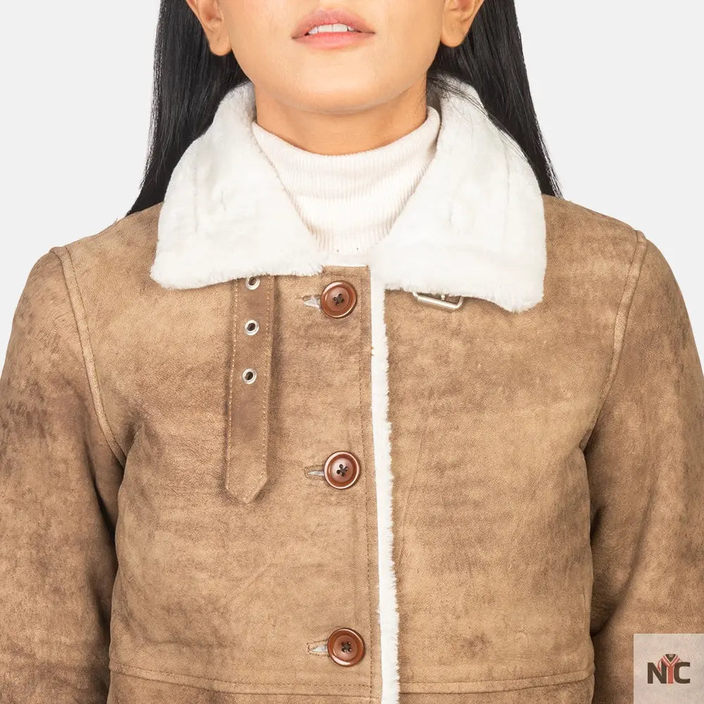 Alina Shearling Brown Leather Coat Shopotiny