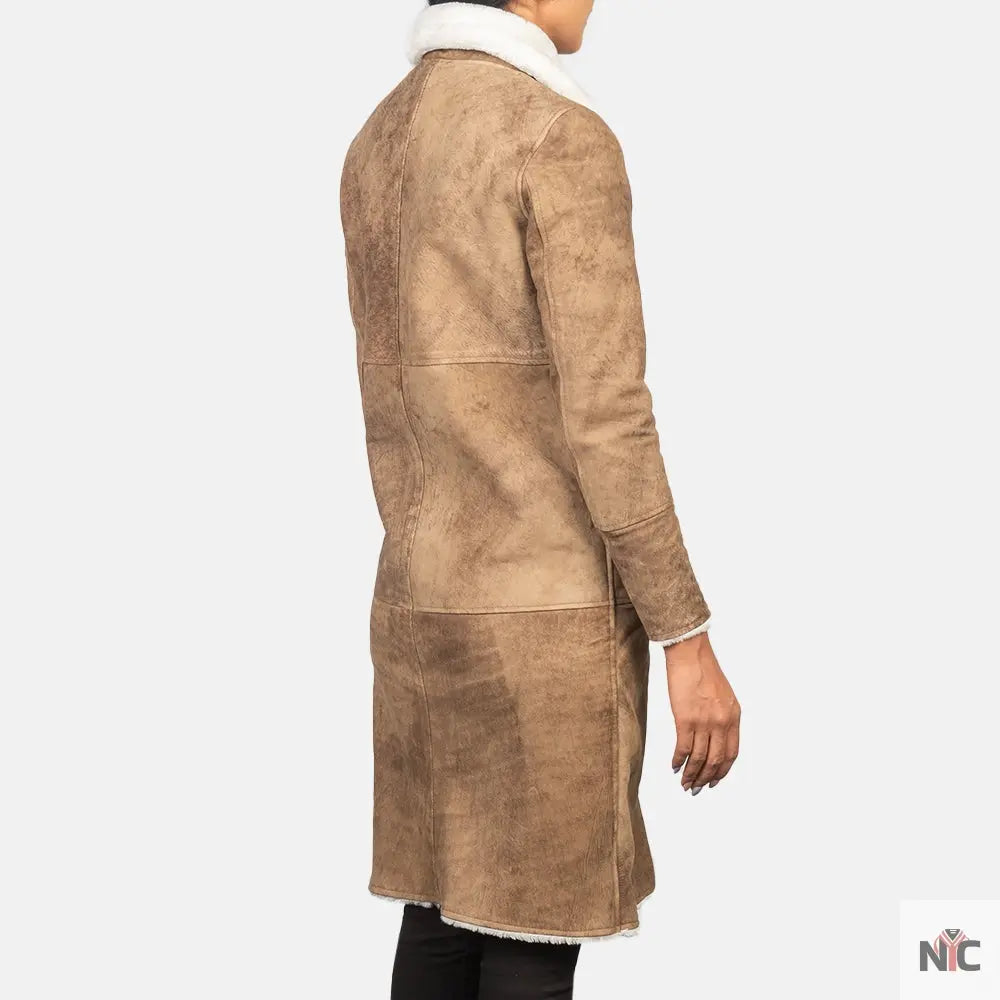 Alina Shearling Brown Leather Coat Shopotiny