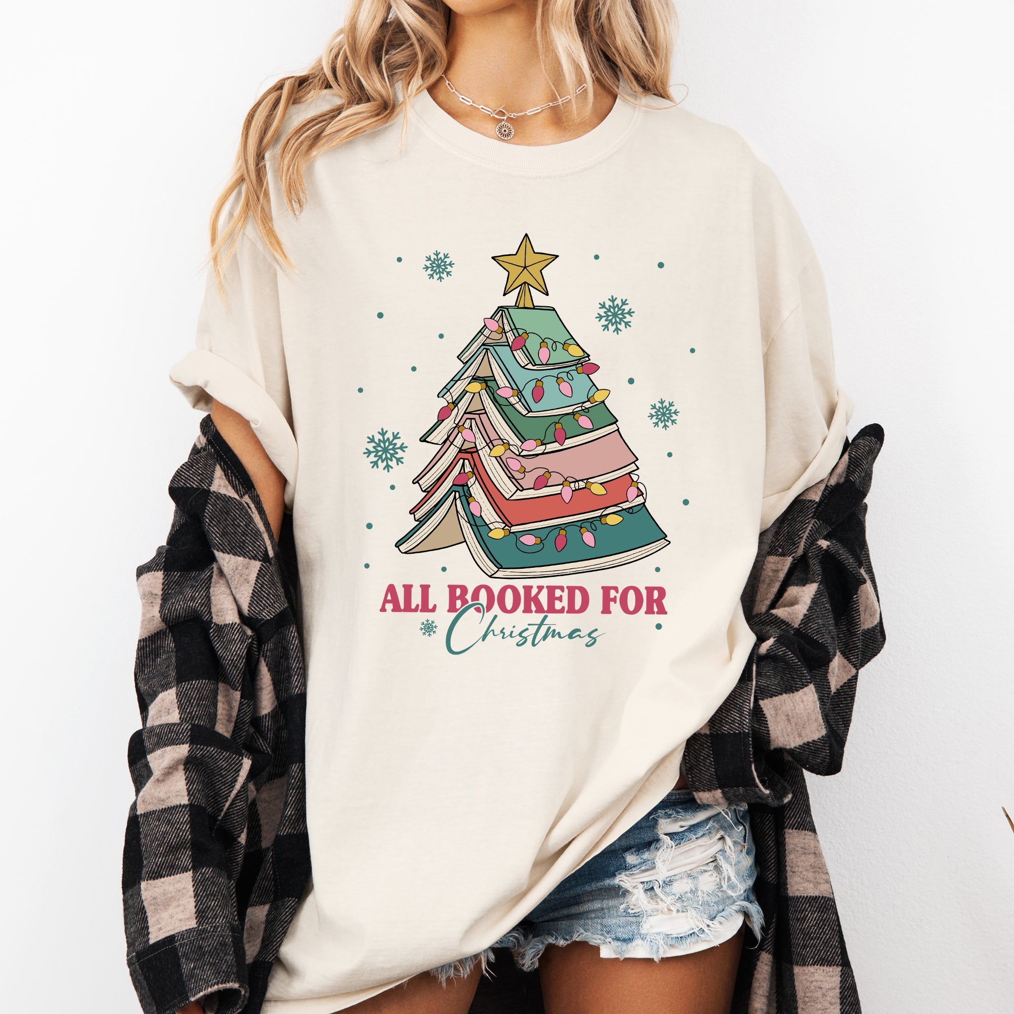 All Booked For Christmas, Reading, Teacher, Winter, Santa, Xmas Tshirt Comfort Colors T-Shirt