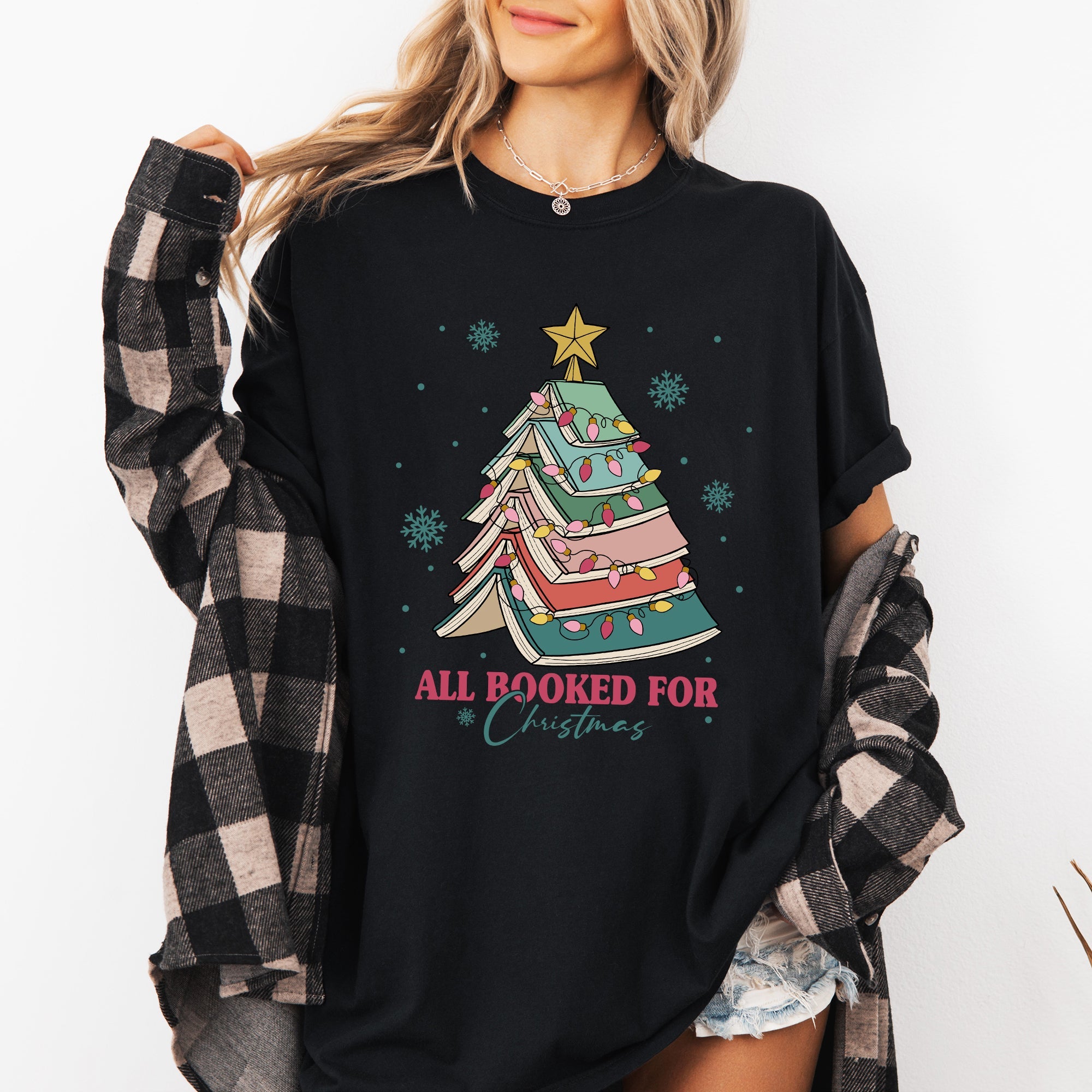All Booked For Christmas, Reading, Teacher, Winter, Santa, Xmas Tshirt Comfort Colors T-Shirt