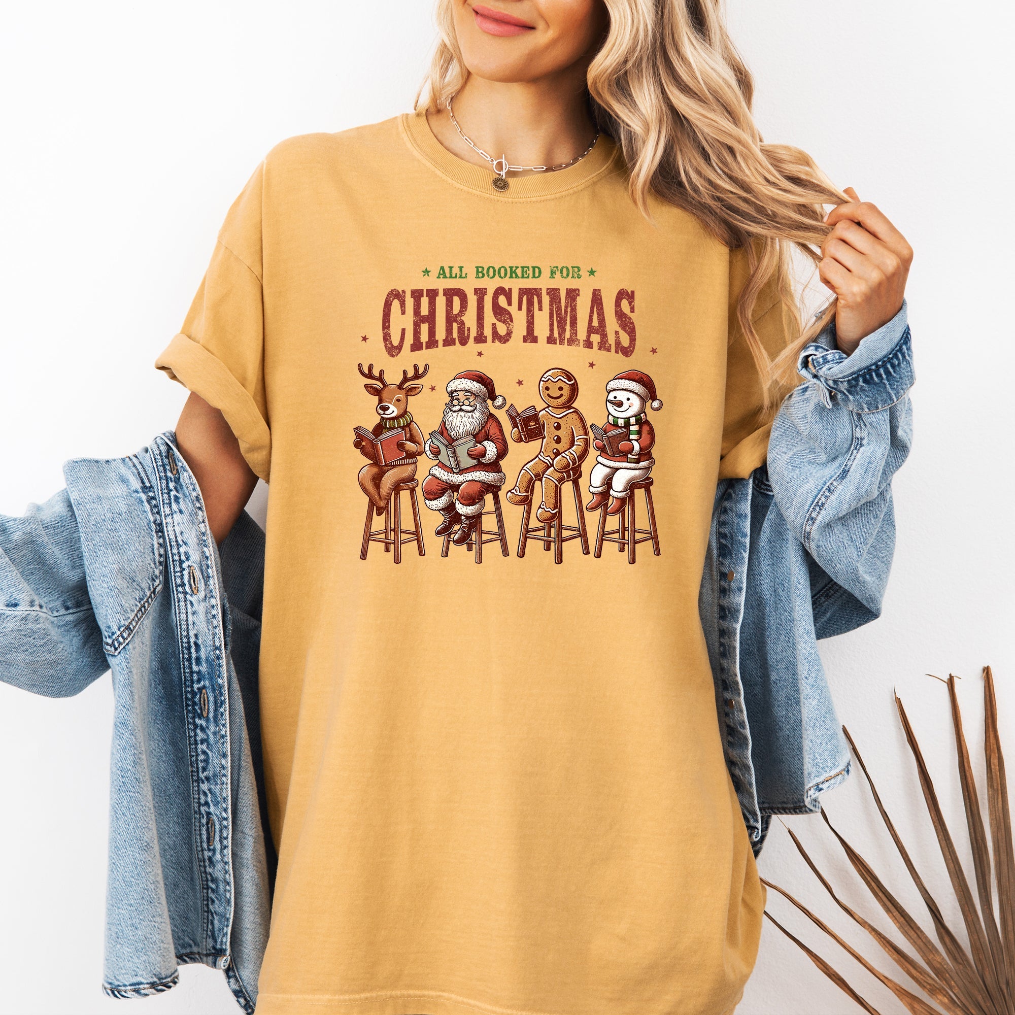 All Booked For Christmas, Reindeer, Santa, Snowman, Teacher, Books Tshirt Comfort Colors T-Shirt