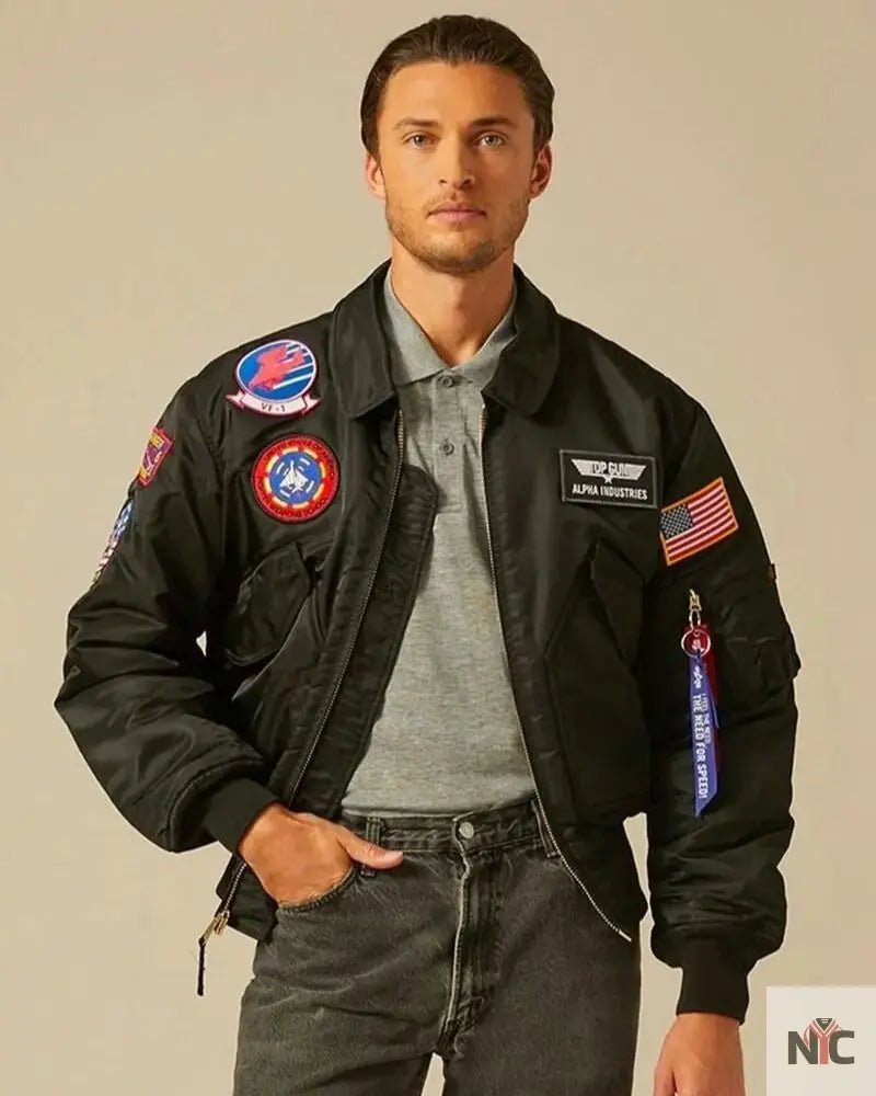 Alpha X Top Gun Bomber Black Jacket Clanton Jacket