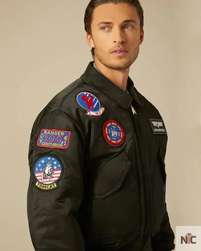 Alpha X Top Gun Bomber Black Jacket Clanton Jacket