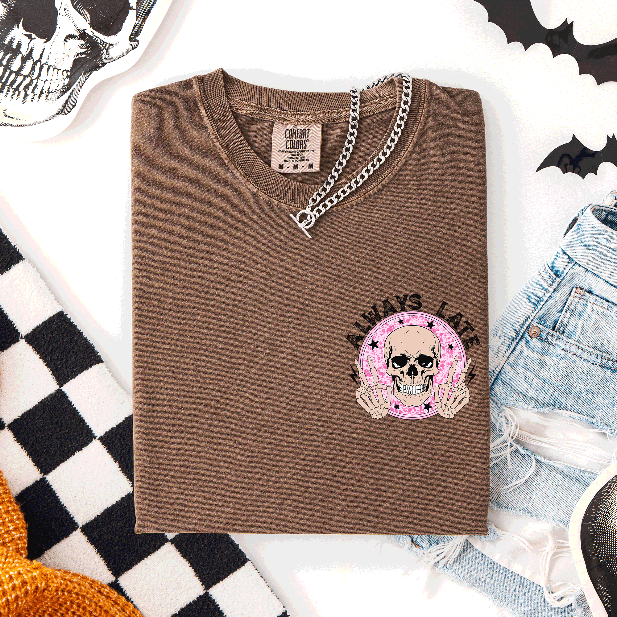 Always Late, Skeleton, Mood, Vibe, Pocket, Comfort Colors T-Shirt