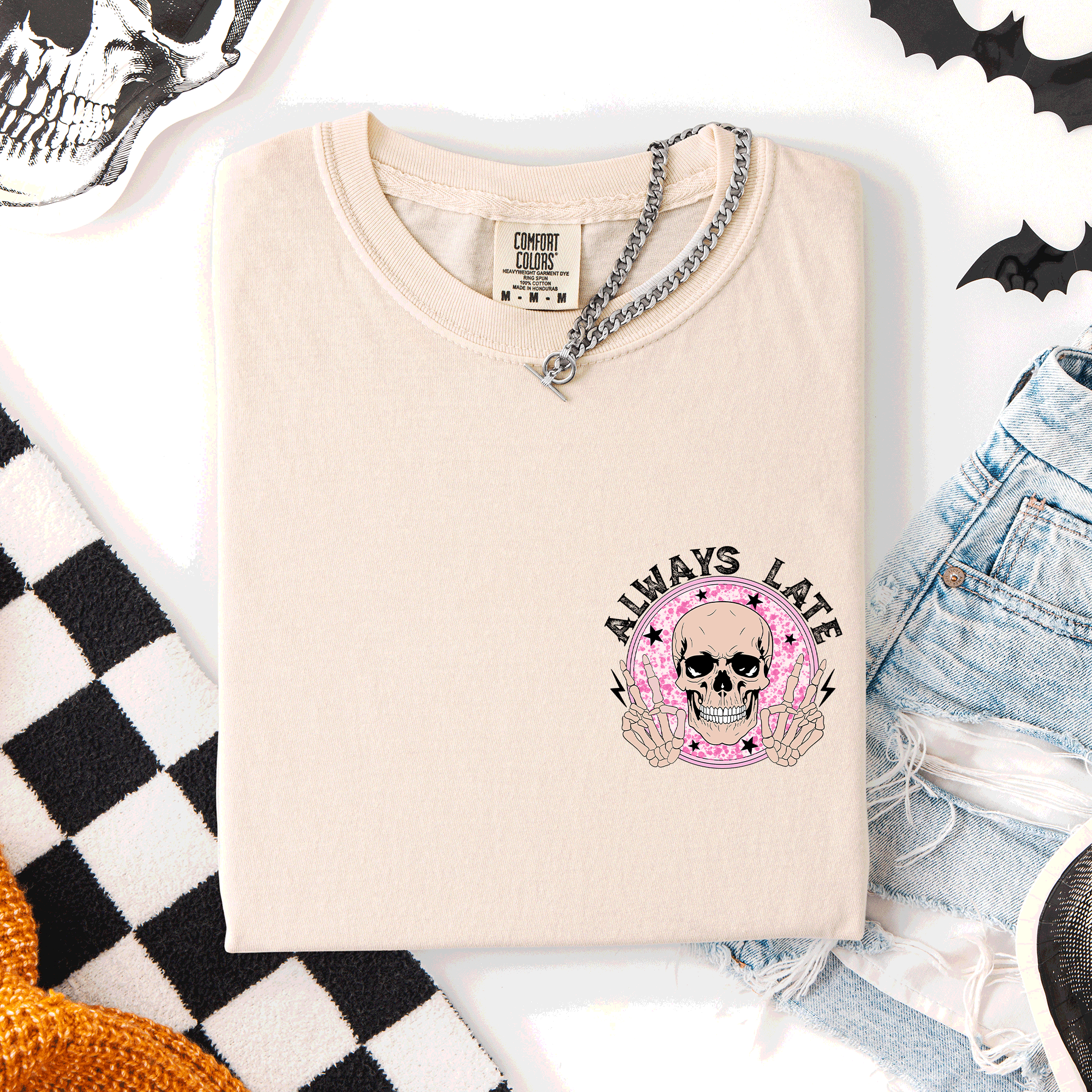 Always Late, Skeleton, Mood, Vibe, Pocket, Comfort Colors T-Shirt