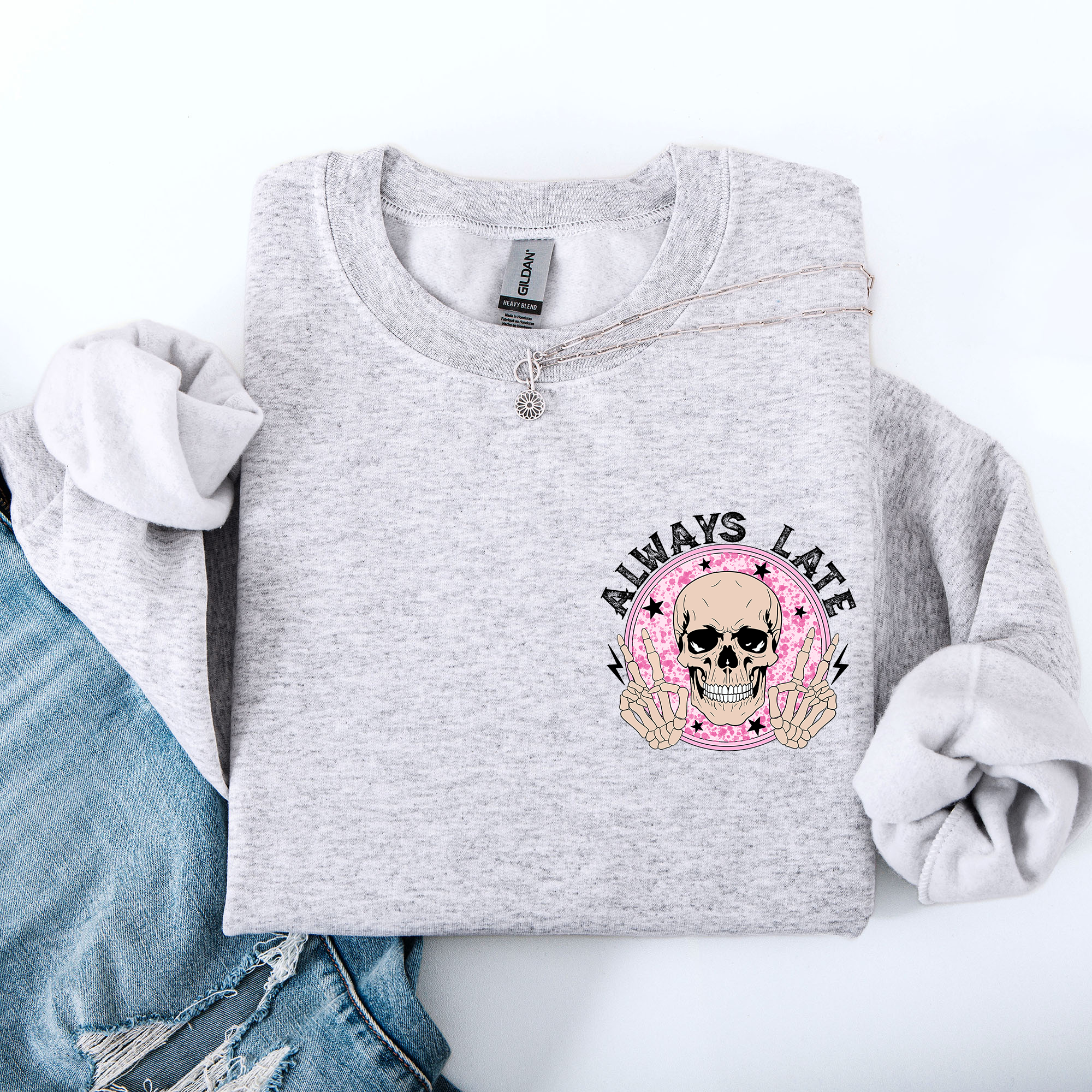Always Late, Skeleton, Mood, Vibe, Pocket Sweatshirt
