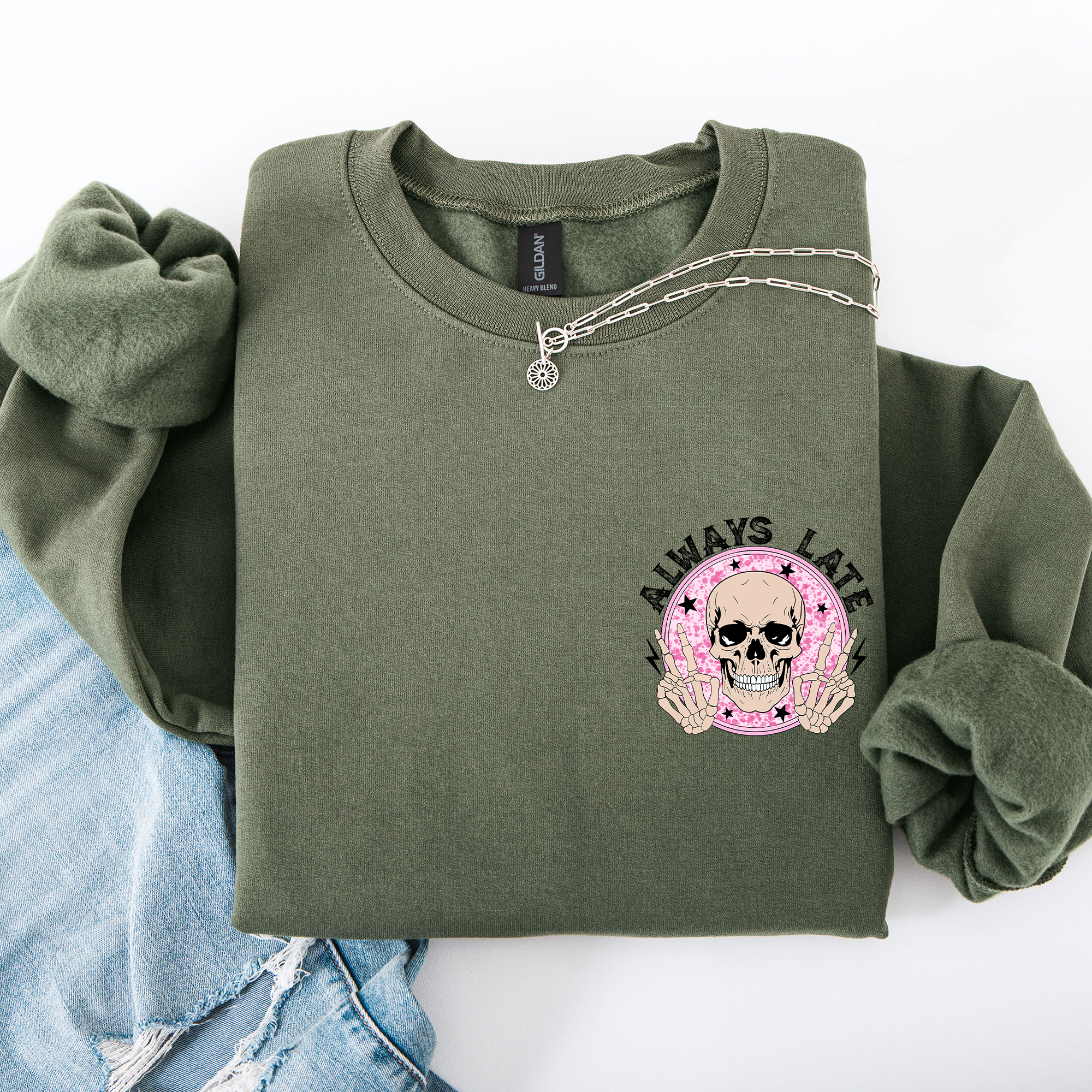 Always Late, Skeleton, Mood, Vibe, Pocket Sweatshirt