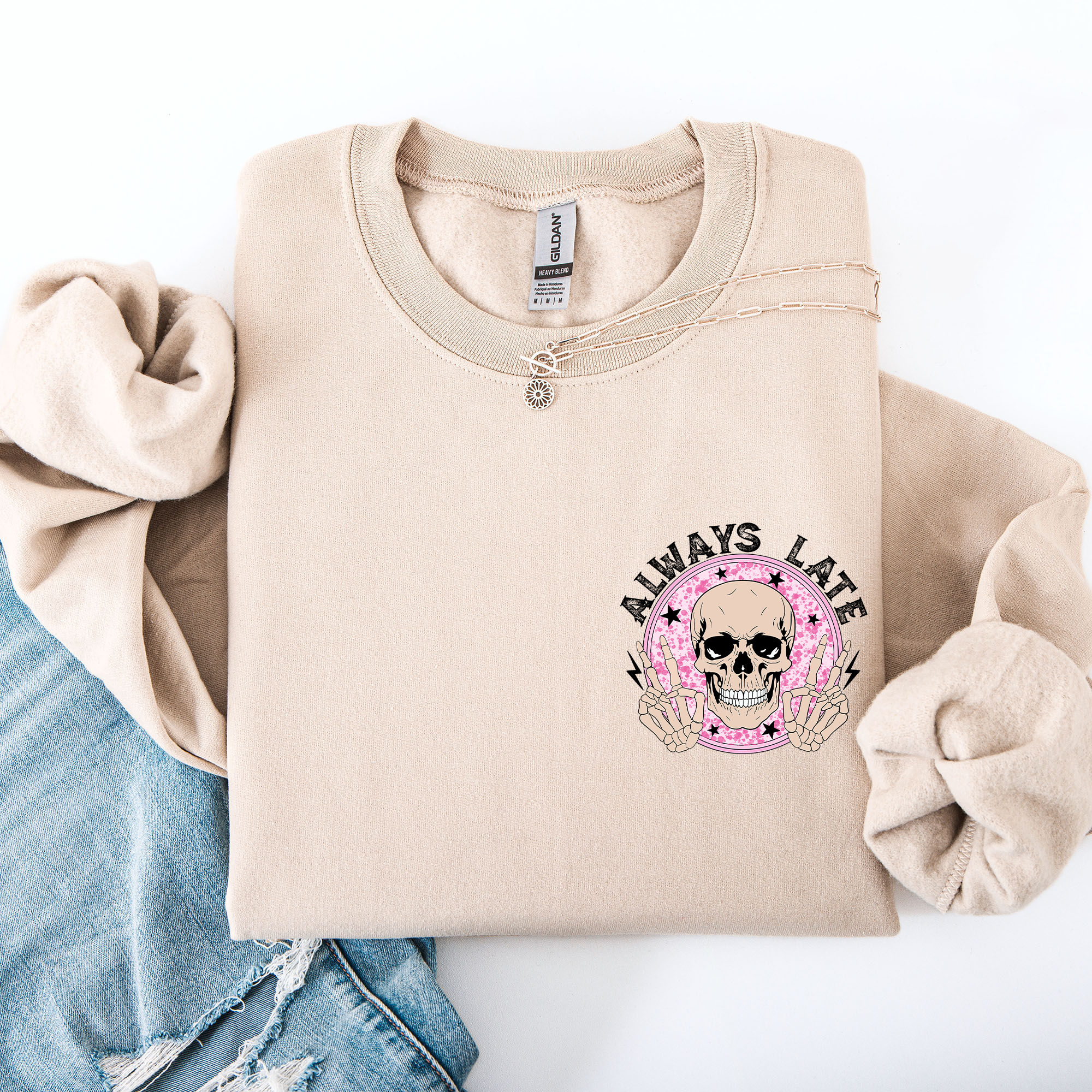 Always Late, Skeleton, Mood, Vibe, Pocket Sweatshirt