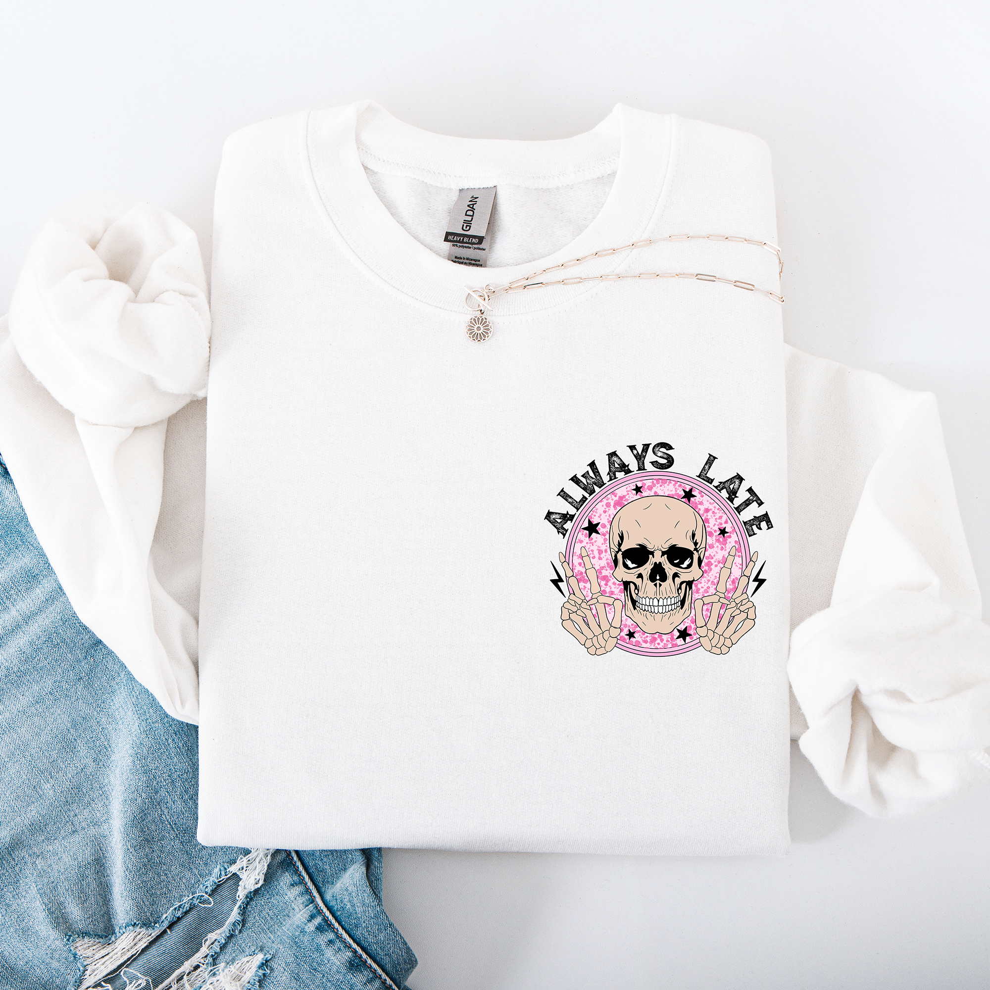 Always Late, Skeleton, Mood, Vibe, Pocket Sweatshirt
