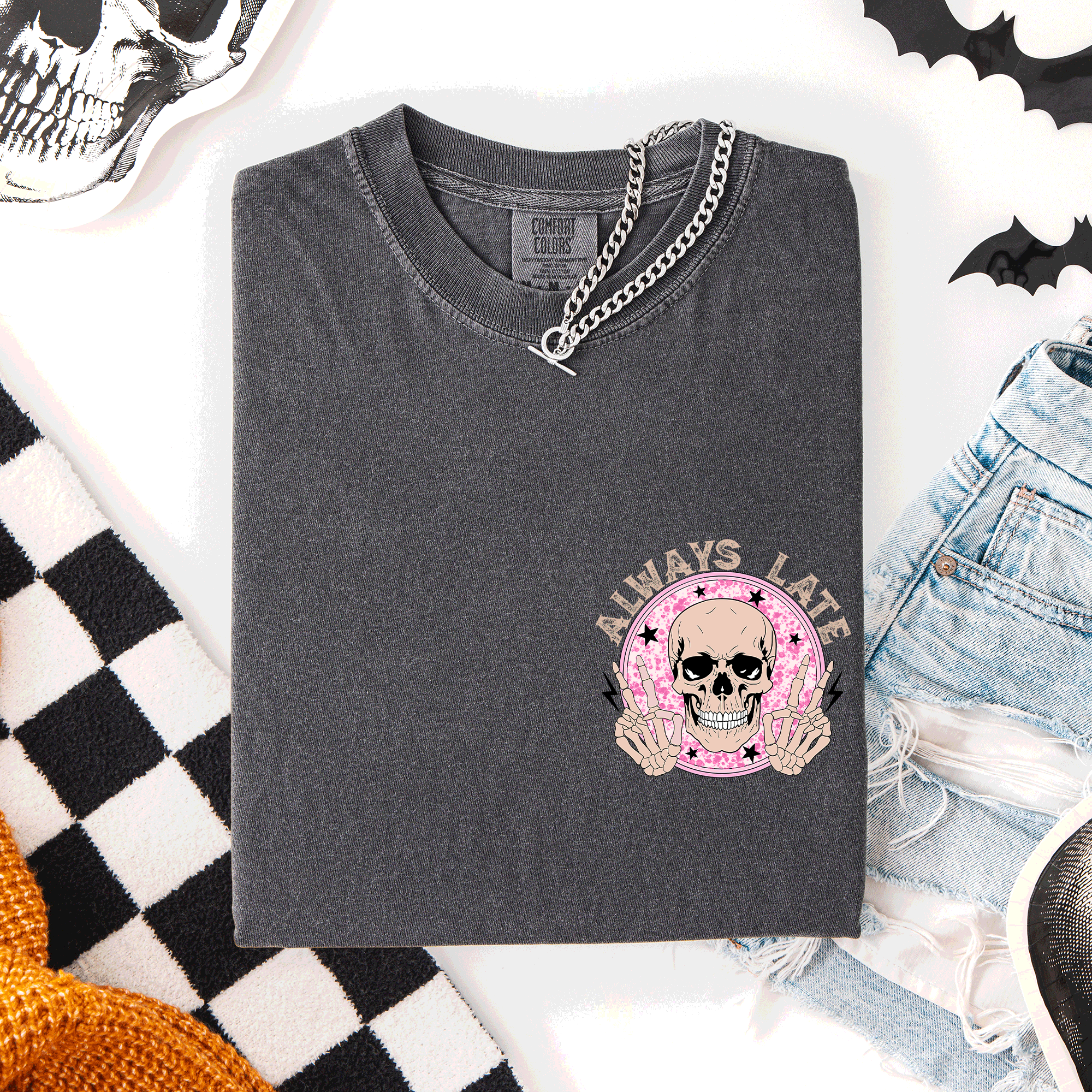 Always Late, Skeleton, Mood, Vibe, Pocket, Comfort Colors T-Shirt