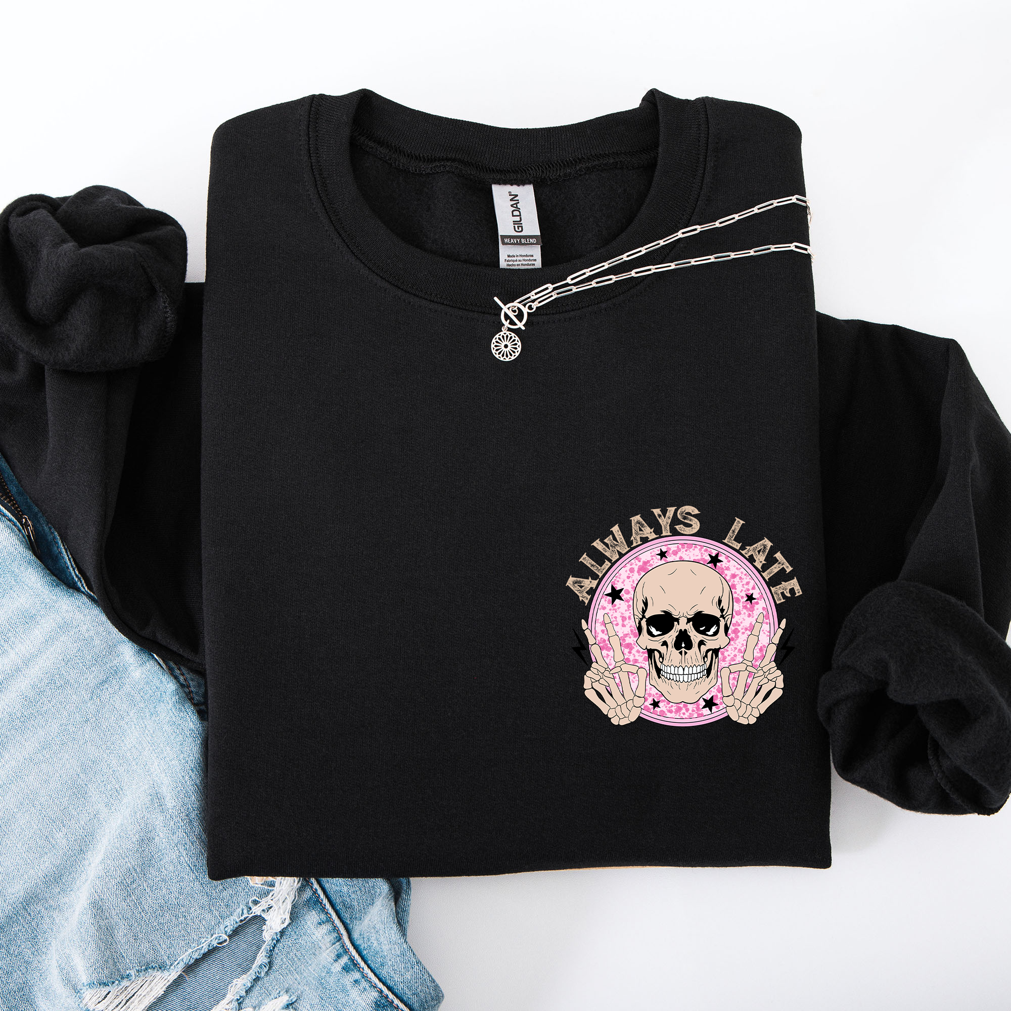 Always Late, Skeleton, Mood, Vibe, Pocket Sweatshirt