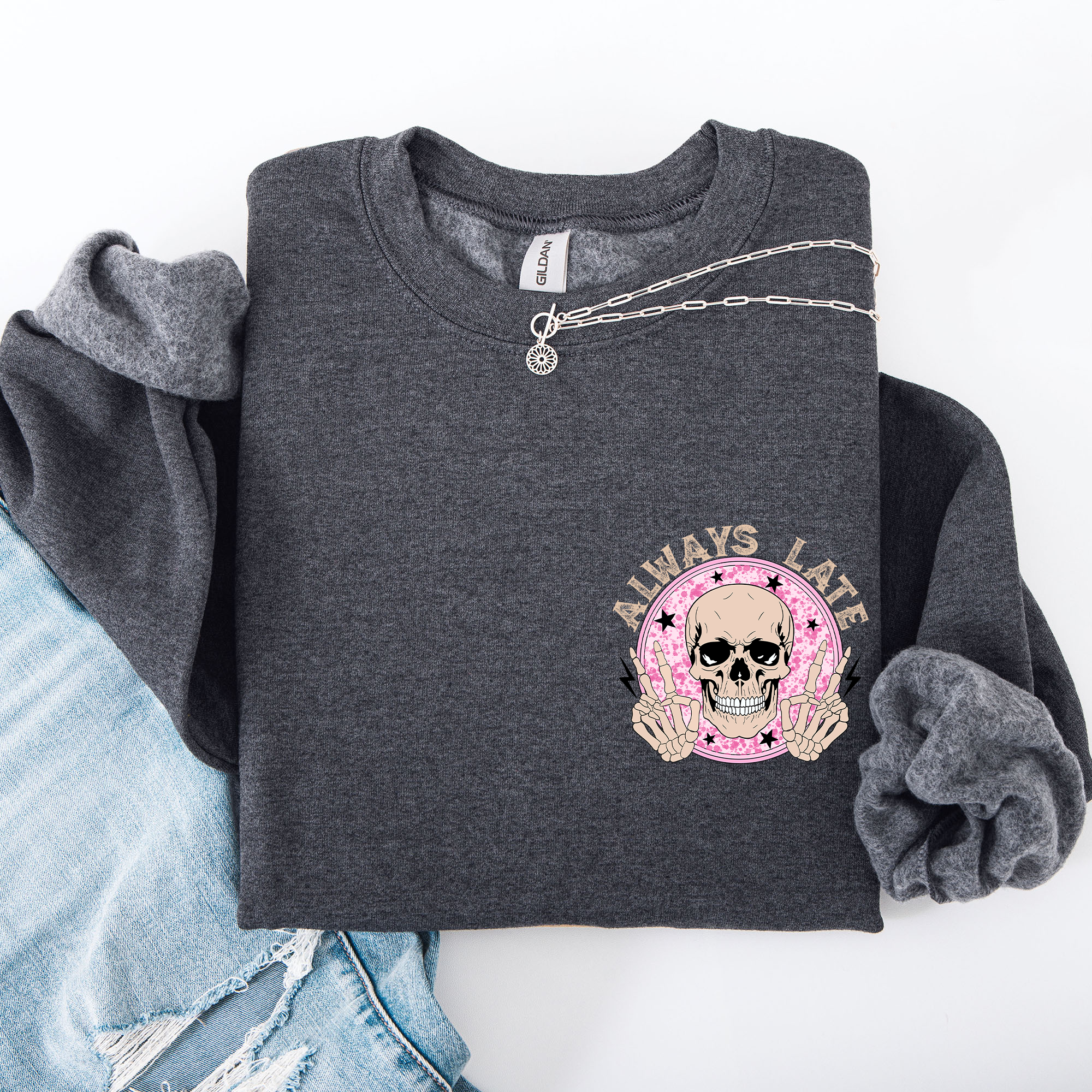 Always Late, Skeleton, Mood, Vibe, Pocket Sweatshirt