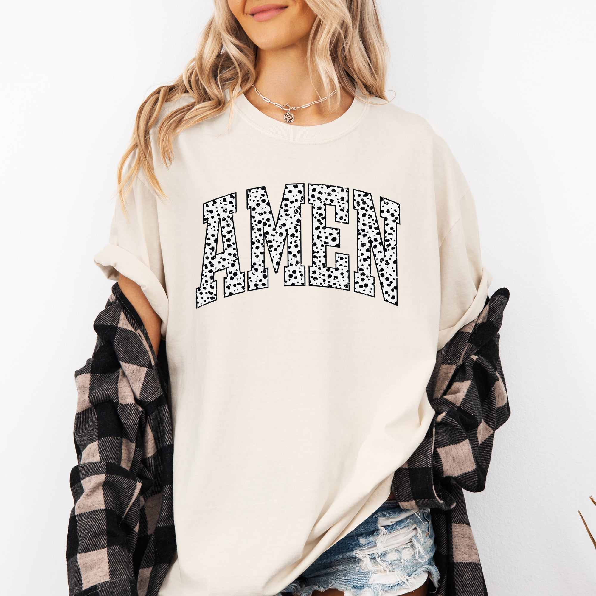 Amen, Dalmatian Print, Christian, Jesus, Gospel, Faith, Saved Tshirt Comfort Colors T-Shirt