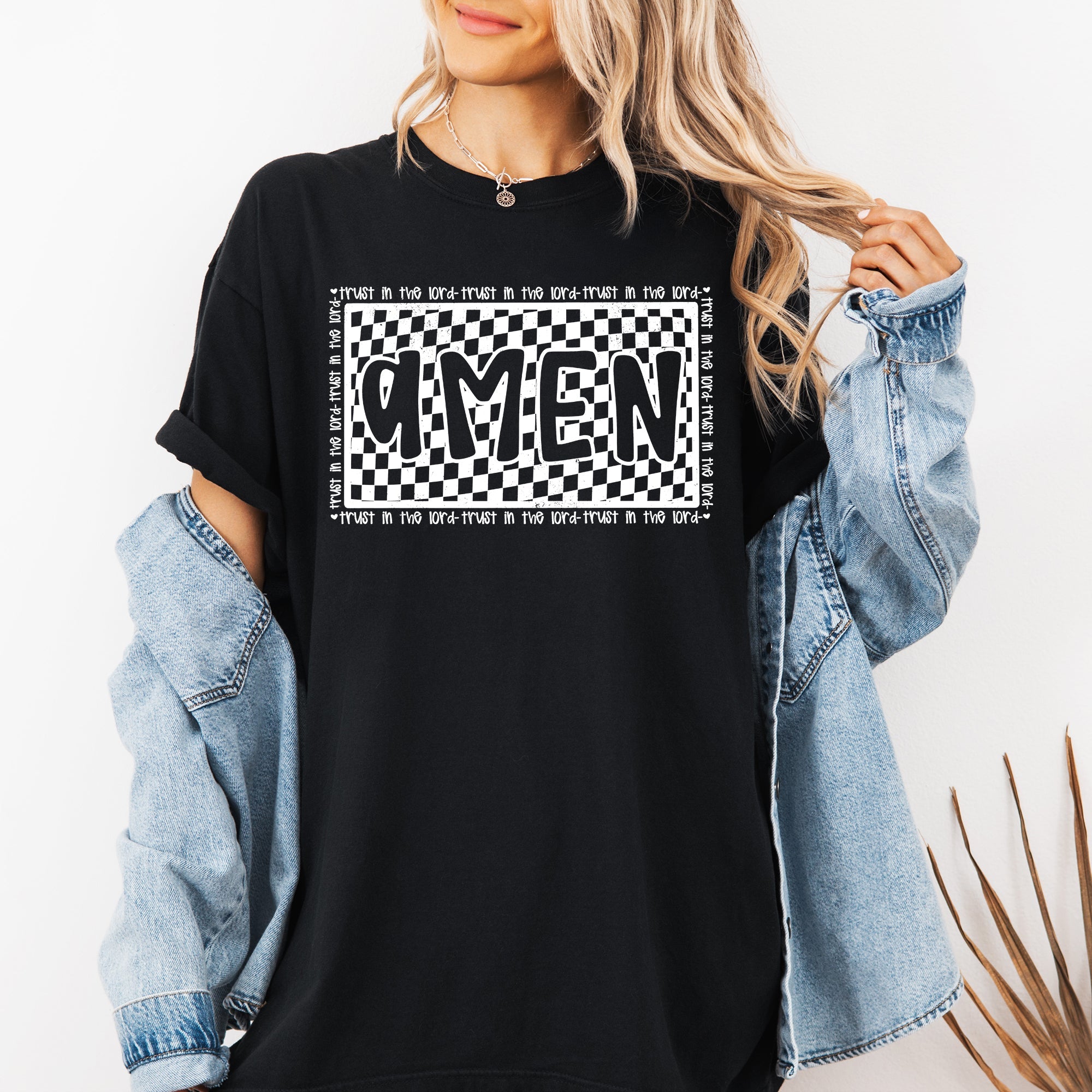 Amen, Trust In The Lord, Checkered, Christian, Jesus, Gospel, Faith, Saved Tshirt Comfort Colors T-Shirt