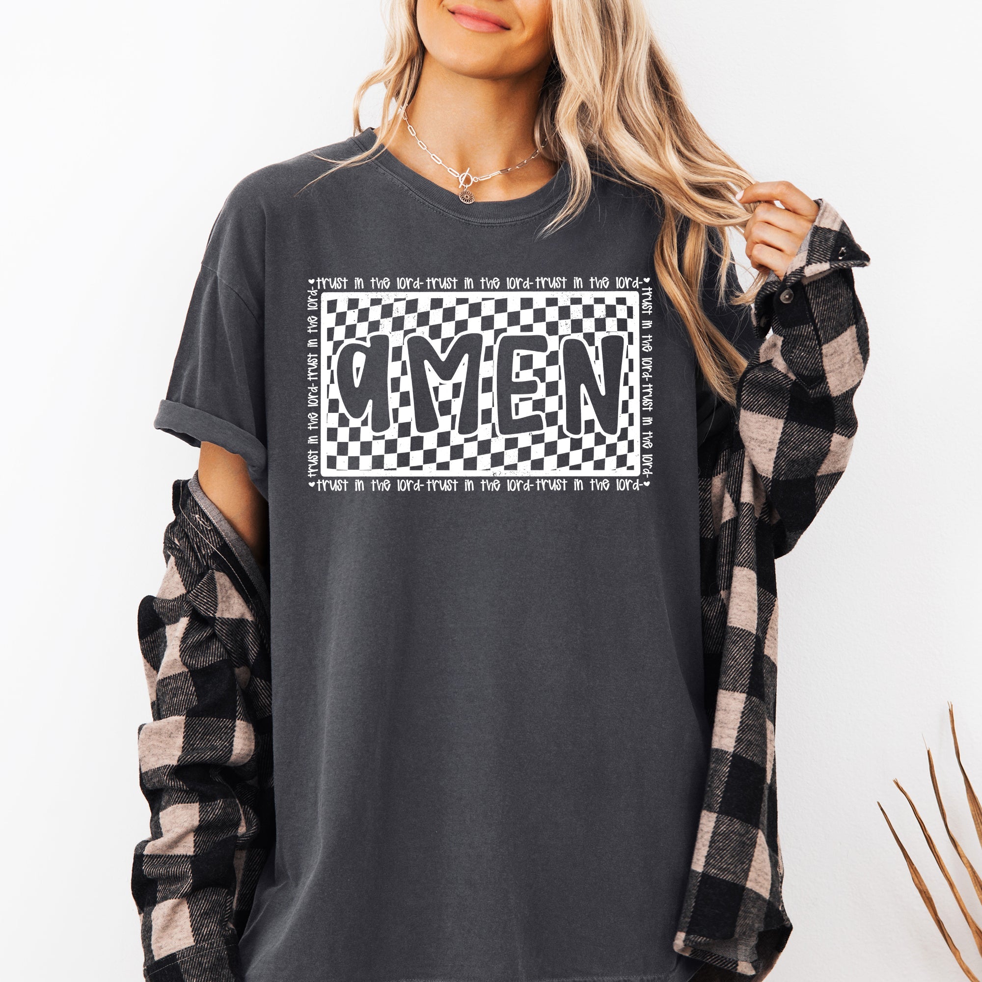Amen, Trust In The Lord, Checkered, Christian, Jesus, Gospel, Faith, Saved Tshirt Comfort Colors T-Shirt