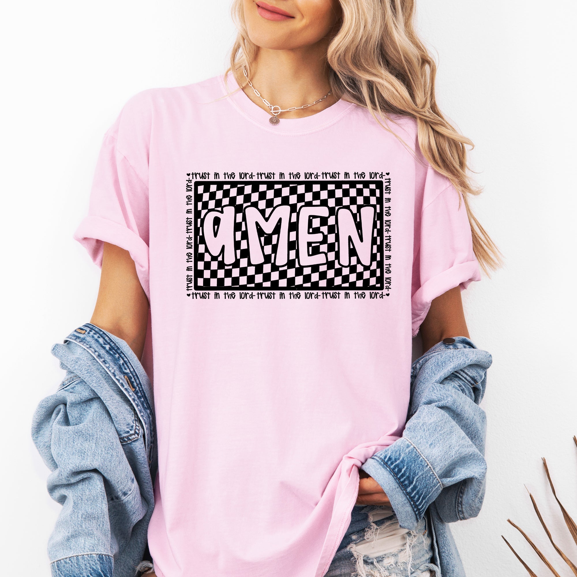 Amen, Trust In The Lord, Checkered, Christian, Jesus, Gospel, Faith, Saved Tshirt Comfort Colors T-Shirt