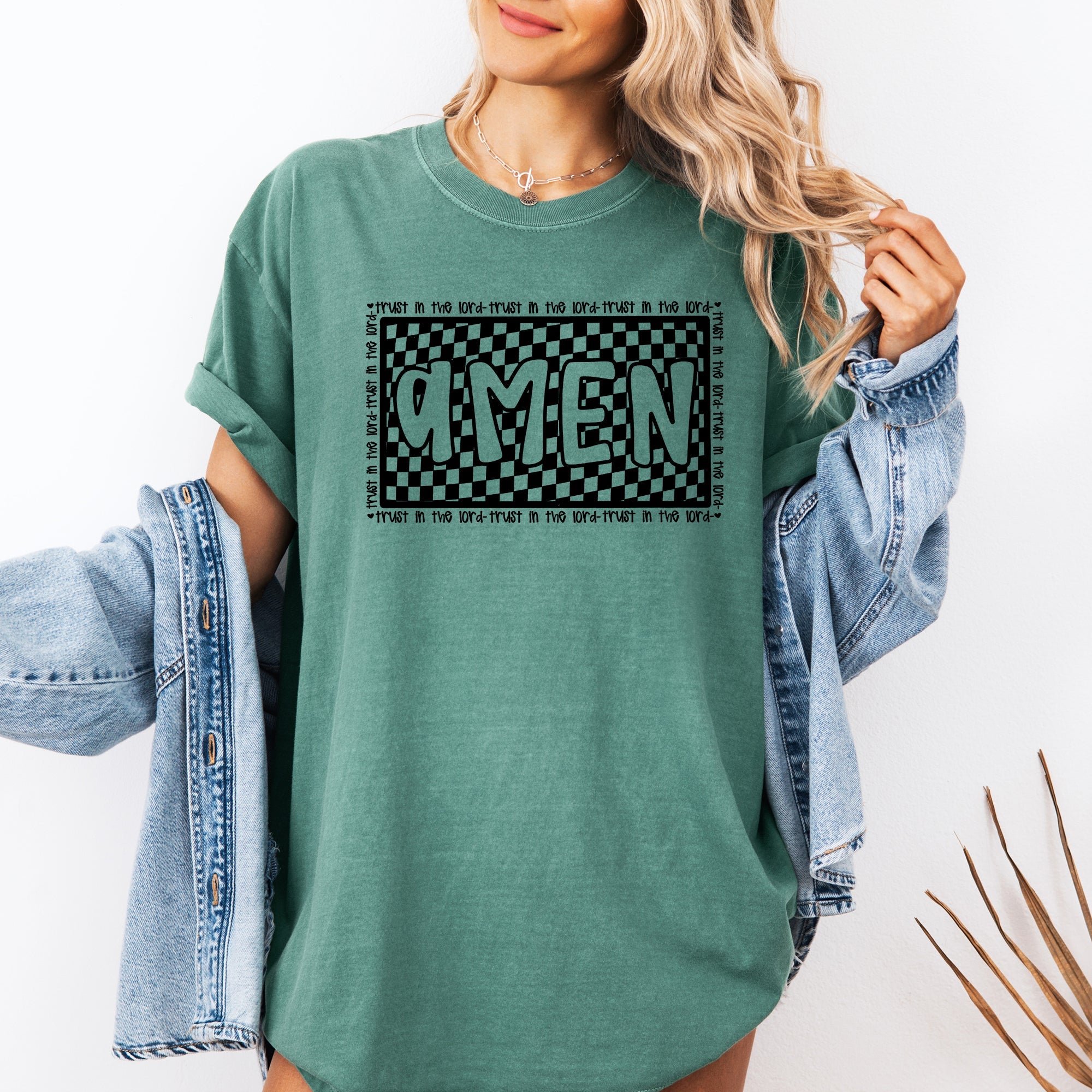 Amen, Trust In The Lord, Checkered, Christian, Jesus, Gospel, Faith, Saved Tshirt Comfort Colors T-Shirt