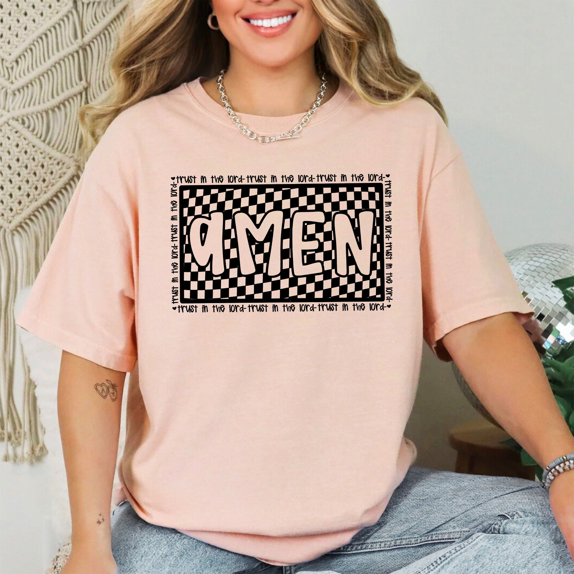 Amen, Trust In The Lord, Checkered, Christian, Jesus, Gospel, Faith, Saved Tshirt Comfort Colors T-Shirt