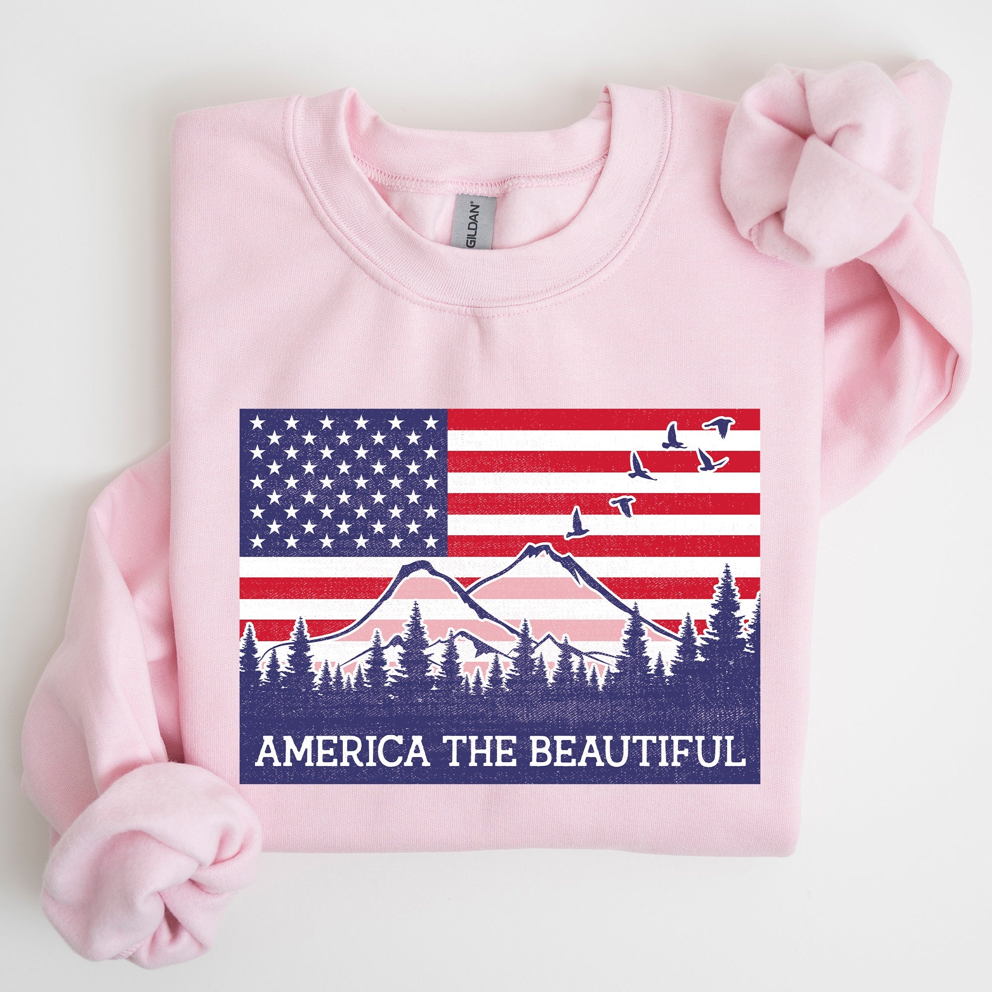 America The Beautiful, Flag, Mountains, Patriotic Sweatshirt