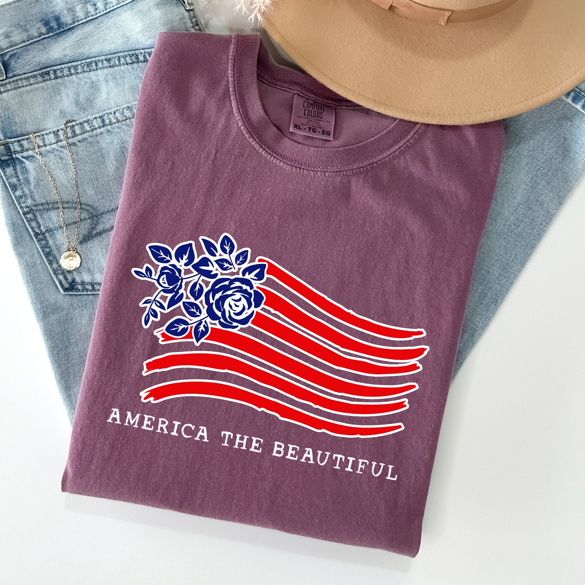 America The Beautiful, Flower Flag, Patriotic Tshirt Comfort Colors T-Shirt