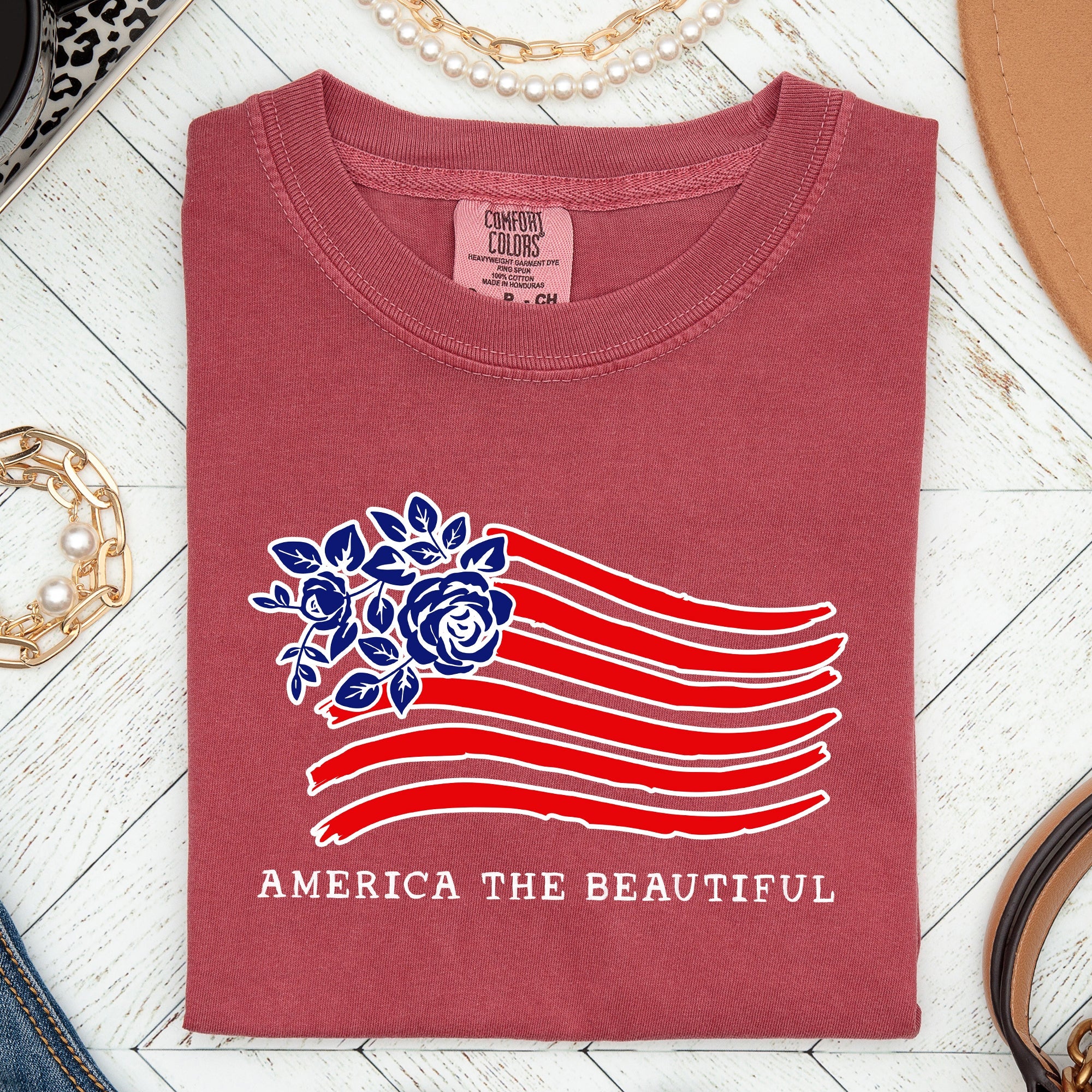 America The Beautiful, Flower Flag, Patriotic Tshirt Comfort Colors T-Shirt
