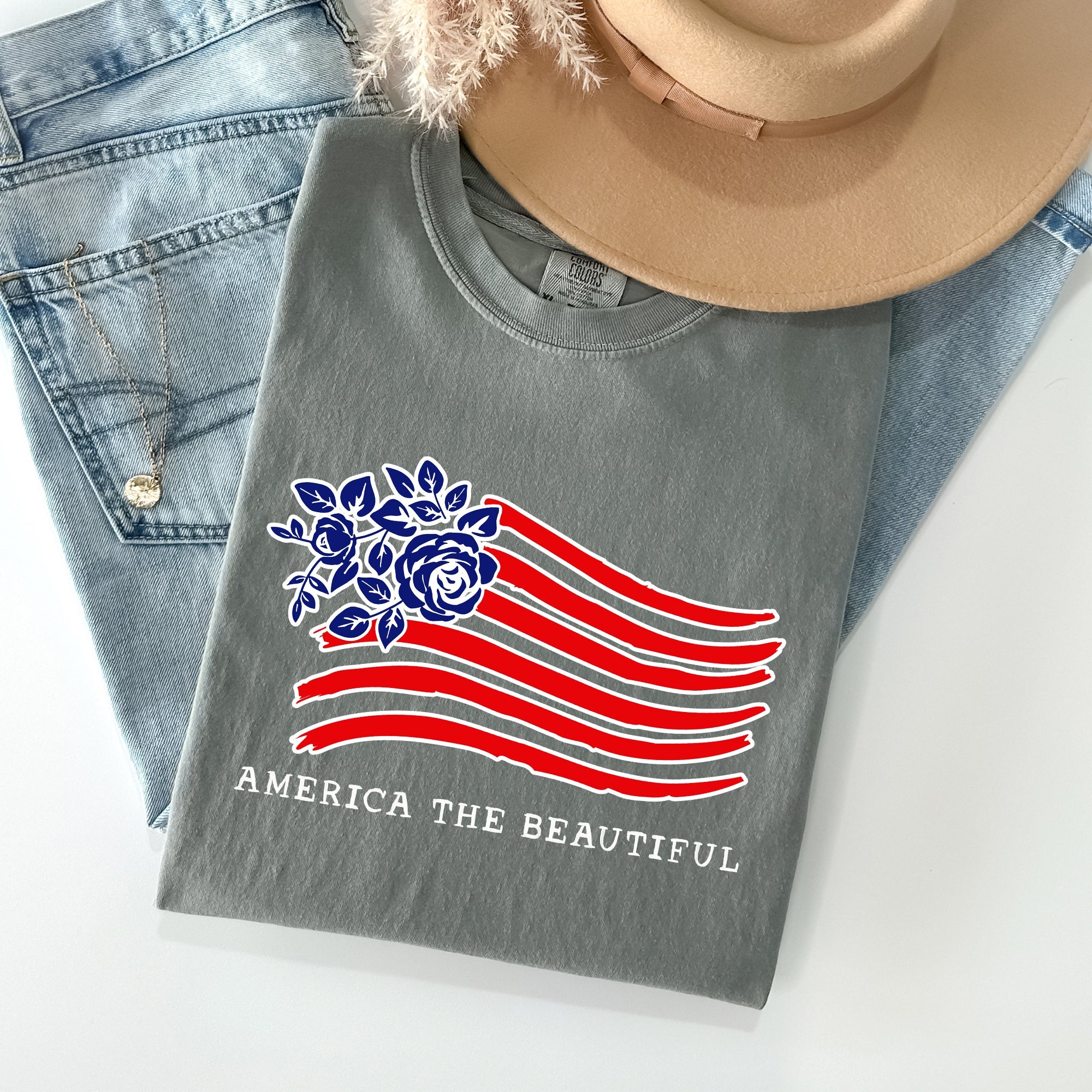 America The Beautiful, Flower Flag, Patriotic Tshirt Comfort Colors T-Shirt